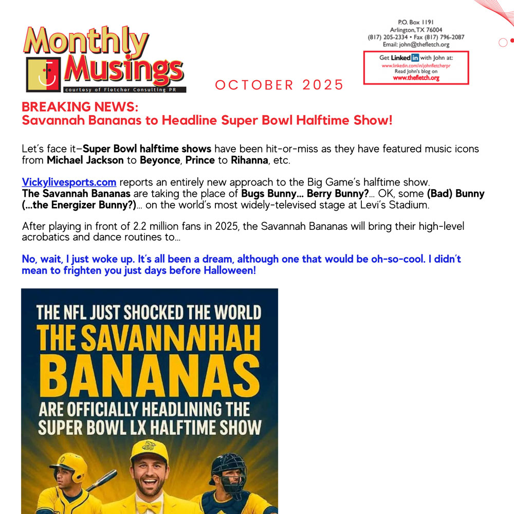 Monthly newsletter from Fletcher Consulting PR on Savannah Bananas' success